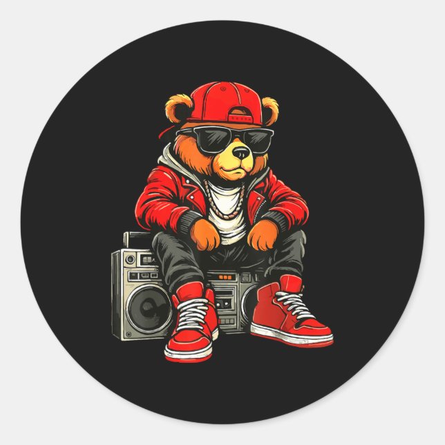 Pegatina Redonda Hip Hop Teddy Bear Rap Music  (Anverso)