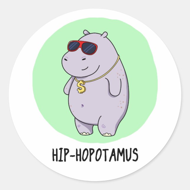 Pegatina Redonda Hip-Hopotamus Funny Hippo Pun (Anverso)