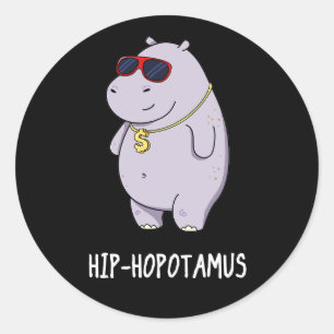 Pegatina Redonda Hip-Hopotamus Funny Hippo Pun Dark BG