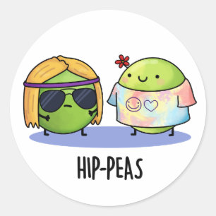 Pegatina Redonda Hip-peas Funny Hippie Peas Pun