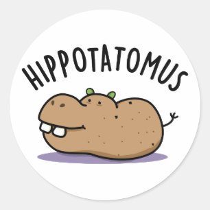 Pegatina Redonda Hip-potato-mus Funny Hippo Pun