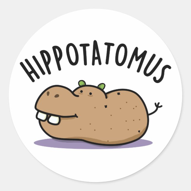 Pegatina Redonda Hip-potato-mus Funny Hippo Pun (Anverso)