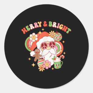 Pegatina Redonda Hipe Santa Clause Merry Y Bright Groovy Christma