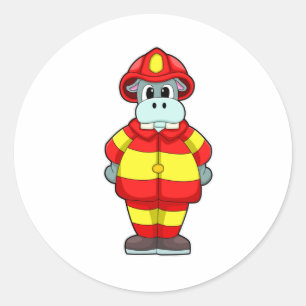 Pegatina Redonda Hipo como bombero en el departamento de bomberos c