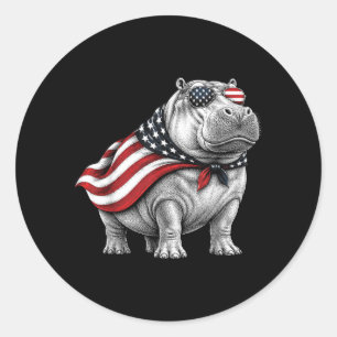 Pegatina Redonda Hipopótamo 4 De Julio Bandera Americana Patriótico