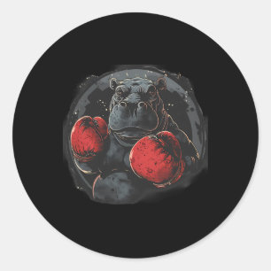 Pegatina Redonda Hipopótamo boxeador con guantes de boxeo kickboxin