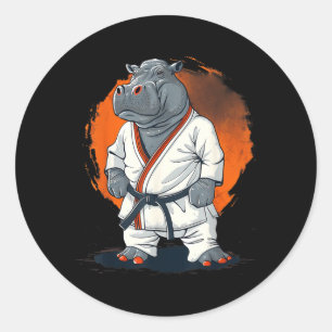 Pegatina Redonda Hipopótamo de Kickboxing Taekwondo Karate MMA Dive