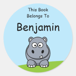 Pegatina Redonda Hipopótamo Lindo Este Libro Pertenece A