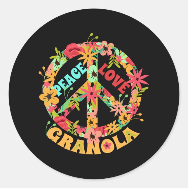 Pegatina Redonda Hippie Cita graciosa Paz Amor Granola Hippie (Anverso)