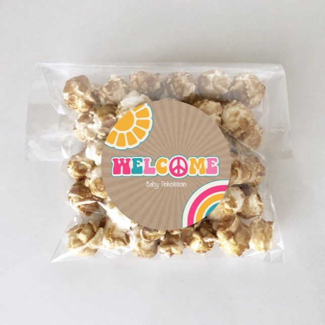 Pegatina Redonda Hippie de Baby Shower marrón rosado verde de Peace (Subido por el creador)