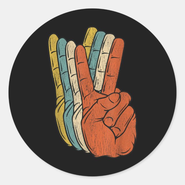 Pegatina Redonda Hippie de la época de la paz retro de los años 60 (Anverso)