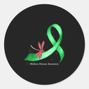 Pegatina Redonda Hippie Dragonfly Green Ribbon
