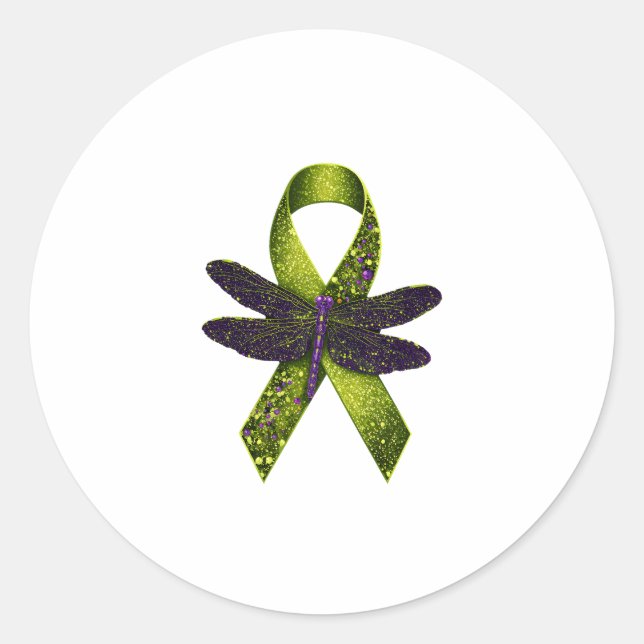 Pegatina Redonda Hippie Dragonfly Green Ribbon Cerebral Palsy Aware (Anverso)
