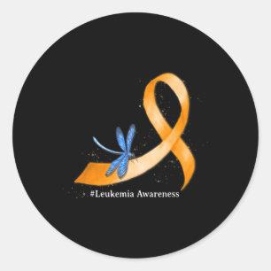 Pegatina Redonda Hippie Dragonfly Naranja Ribbon Leukemia Concienci