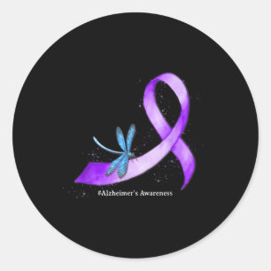 Pegatina Redonda Hippie Dragonfly Purple Ribbon Heimers Conciencia
