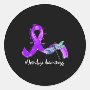 Pegatina Redonda Hippie Dragonfly Purple Ribbon Sobredosis
