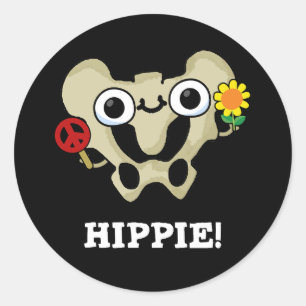 Pegatina Redonda Hippie Gracioso Hip Bone Pun Dark BG
