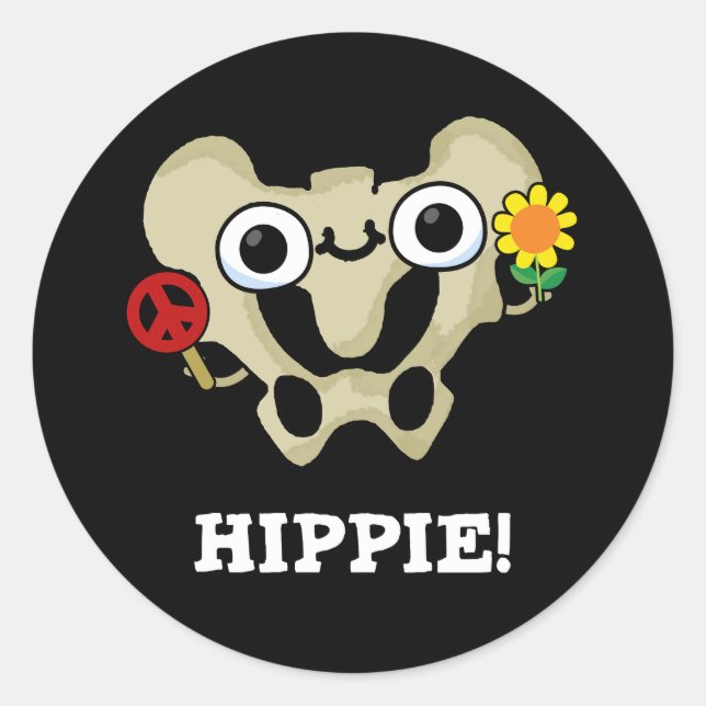 Pegatina Redonda Hippie Gracioso Hip Bone Pun Dark BG (Anverso)