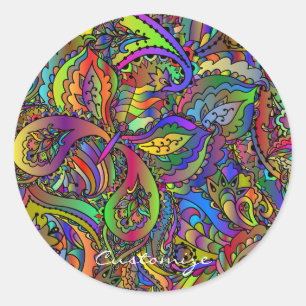 Pegatina Redonda Hippie Groovy Diseño Psicodélico Thunder_Cove
