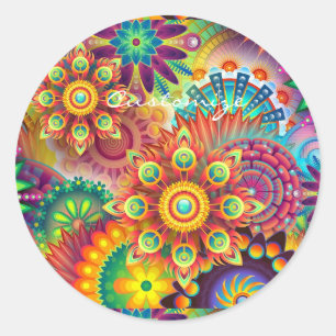 Pegatina Redonda Hippie Groovy Techno Psychedelic Thunder_Cove