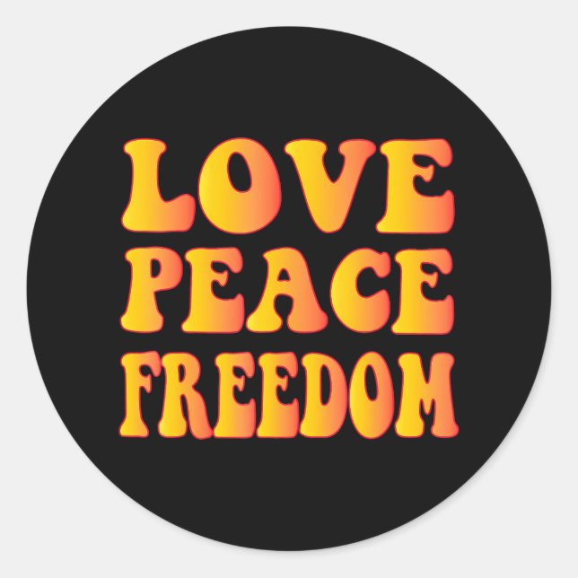Pegatina Redonda Hippie LOVE PEACE FREEDOM 60s 70s Tie Die (Anverso)
