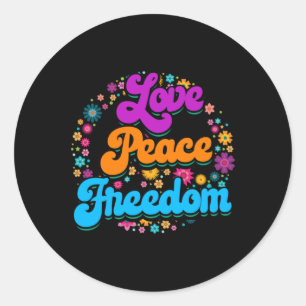 Pegatina Redonda Hippie Namaste Paz Firma Paz Amor Libertad