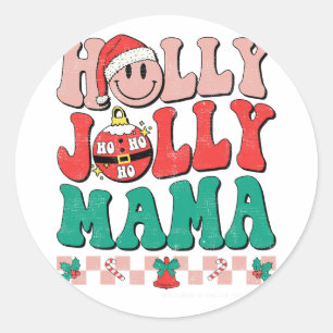 Pegatina Redonda Hippie, Navidades De Groovy Retro, Tiene Un Holly