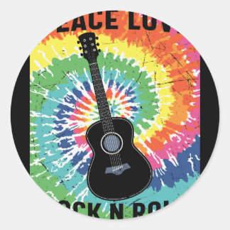 Pegatina Redonda Hippie Peace Love Rock N Roll de Retro 80