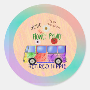 Pegatina Redonda Hippie retirado, diseño groovy, enmarcado