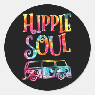 Pegatina Redonda Hippie Tie Dye Van Hippie Soul
