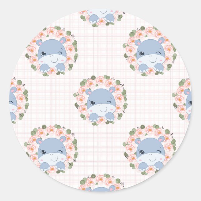Pegatina Redonda Hippo And Flower Tattoo (Anverso)
