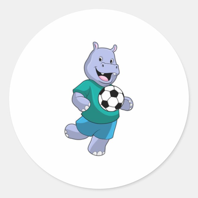 Pegatina Redonda Hippo as Soccer player with Soccer (Anverso)