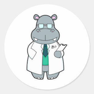 Pegatina Redonda Hippo como Médica con Smock