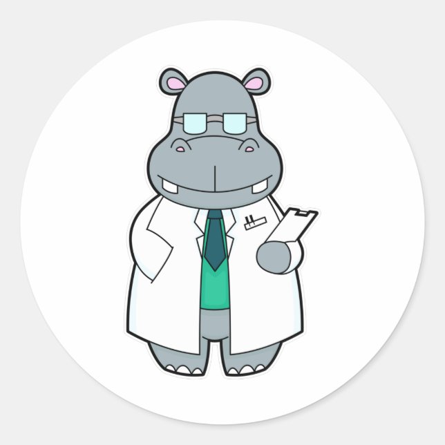 Pegatina Redonda Hippo como Médica con Smock (Anverso)