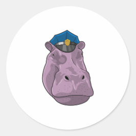 Pegatina Redonda Hippo como oficial de policía