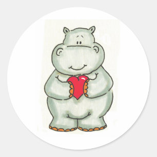 Pegatina Redonda Hippo con corazón