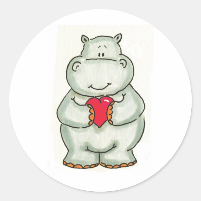 Pegatina Redonda Hippo con corazón (Anverso)