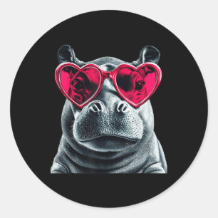 Pegatina Redonda Hippo Con Gles Día de San Valentín Del Corazón Hip