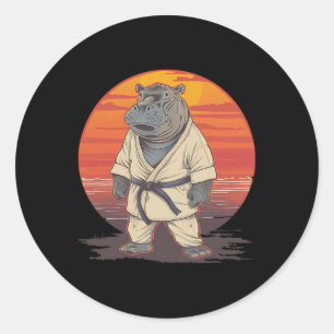 Pegatina Redonda Hippo de Kickboxing Artes Marciales Karate Jiu-jit