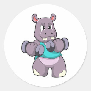 Pegatina Redonda Hippo en Bodybuilding with Dumbbels
