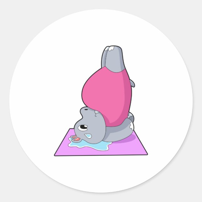 Pegatina Redonda Hippo en el gimnasio del yoga (Anverso)