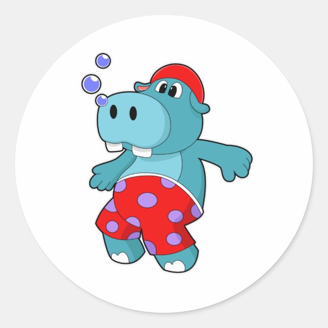 Pegatina Redonda Hippo en Natación con Bocas (Anverso)