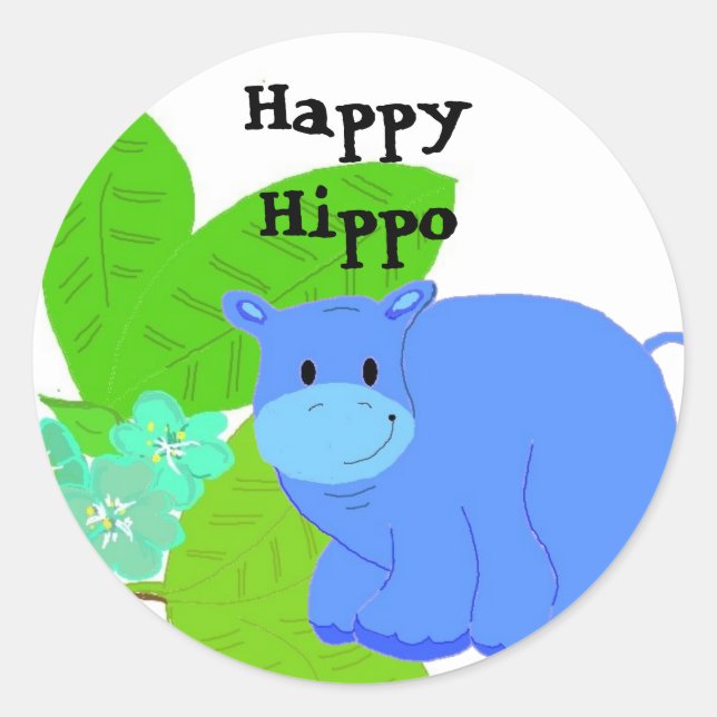 Pegatina Redonda Hippo Feliz (Anverso)