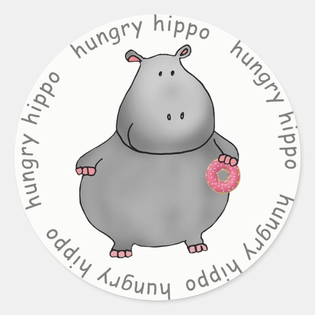 Pegatina Redonda Hippo hambriento (Anverso)