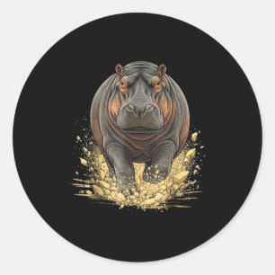 Pegatina Redonda Hippo hippopotamus para mamá papá niños animal hip