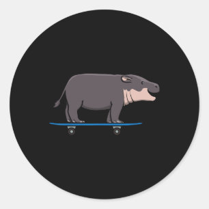 Pegatina Redonda Hippo Vida Silvestre Animal Monopatín Skater