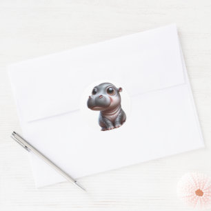 Pegatina Redonda Hippo Whimsy Adorable Personalizado Hippo