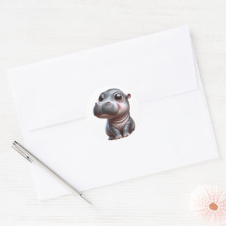 Pegatina Redonda Hippo Whimsy Adorable Personalizado Hippo