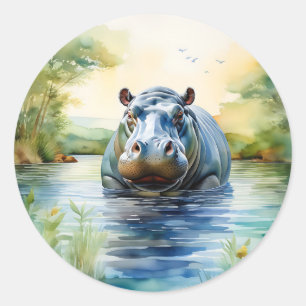 Pegatina Redonda Hippopótamo