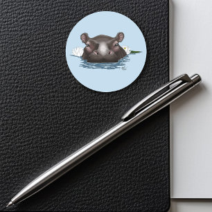 Pegatina Redonda Hippopotamus Loto Blanco Azul